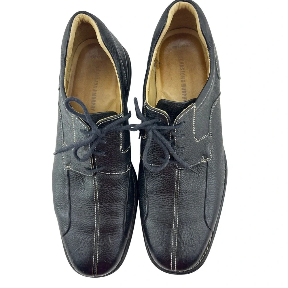 Johnston‎ & Murphy Mens Black Pebbled Leather Bicycle Toe Oxfords Size 13 M